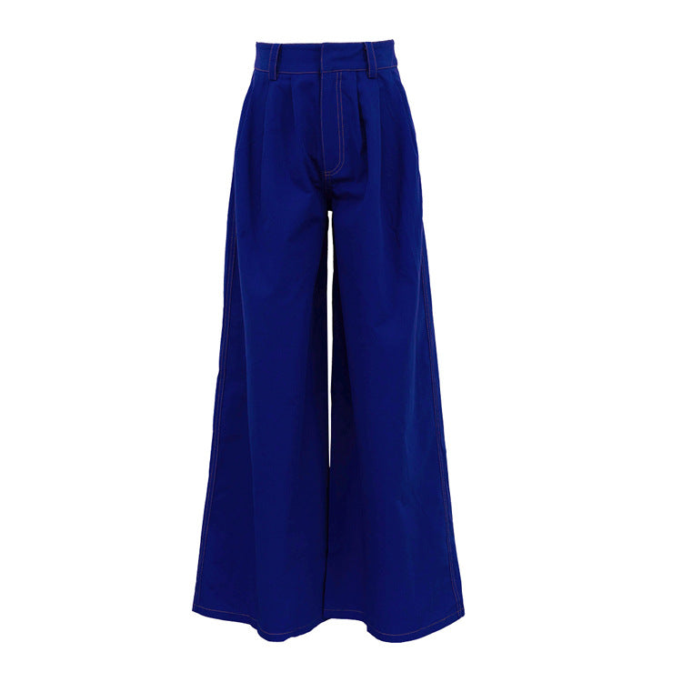 Style Blue High-waisted Wide-leg Pants