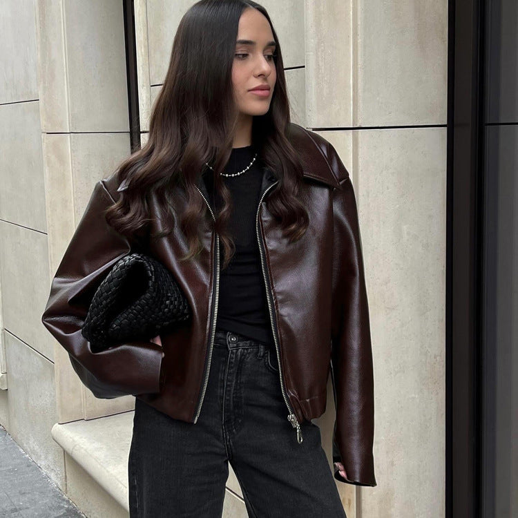 Street Style Dark Maroon Leather Jacket