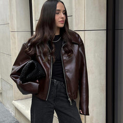 Street Style Dark Maroon Leather Jacket