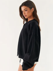 Comfortable Minimalist Black Loose Cardigan