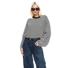 Street Style Relaxed Striped Long-sleeve T-shirt