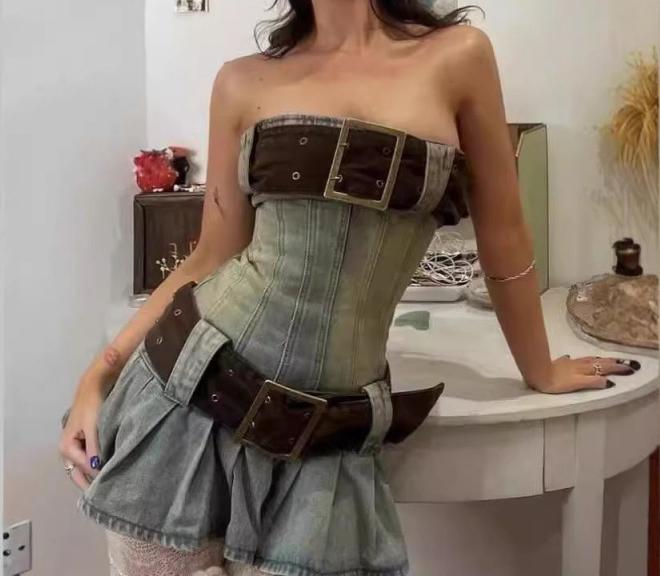 Robe mini corset en jean