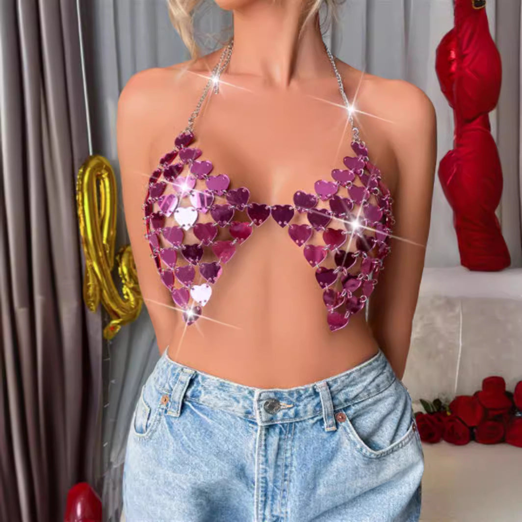 Haut dos nu à paillettes améthyste pour soirée 