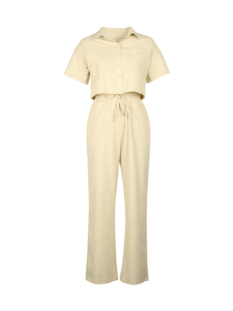 Linen Crop Top Pants Set