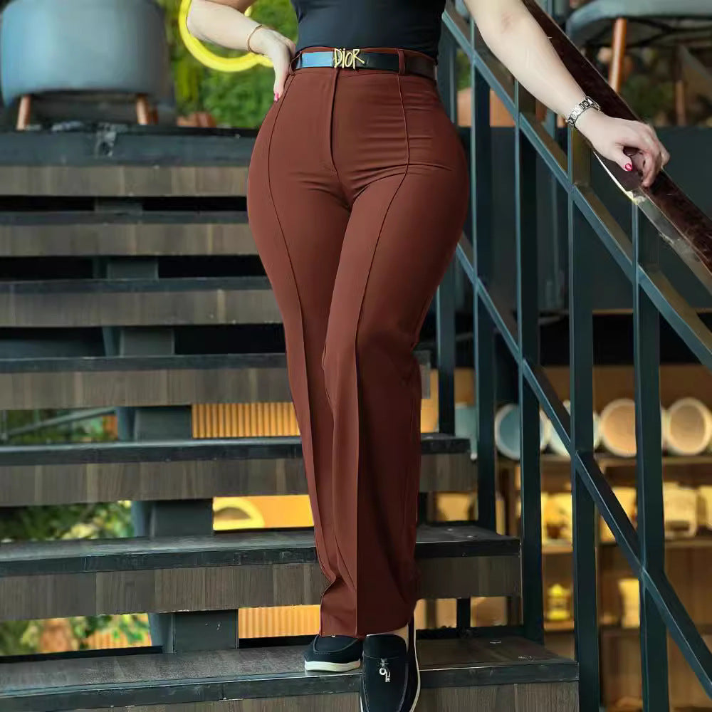 Pantalon chic slim taille haute à jambes droites 