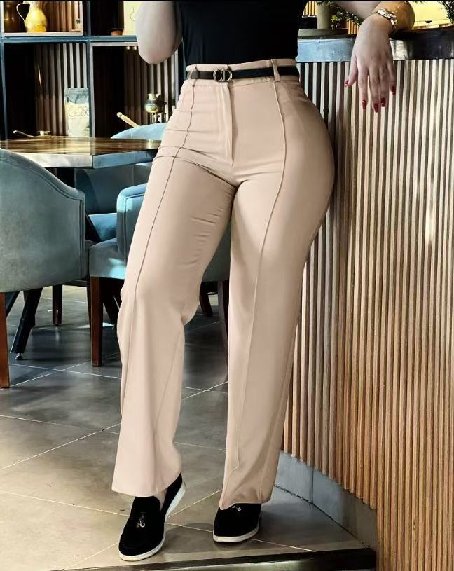 Pantalon chic slim taille haute à jambes droites 