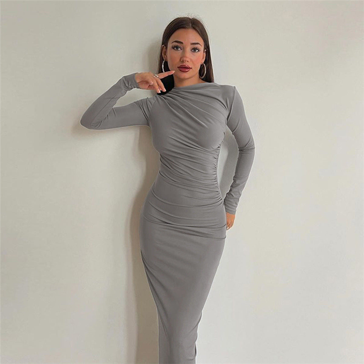 Sophisticated Gathered Bodycon Midi Dress