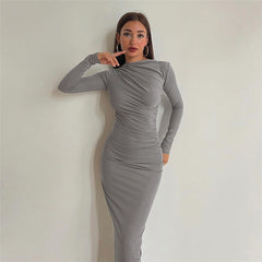 Sophisticated Gathered Bodycon Midi Dress