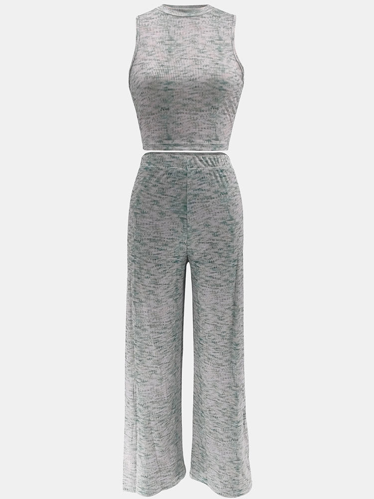 Ribbed Crop Top Pants Set