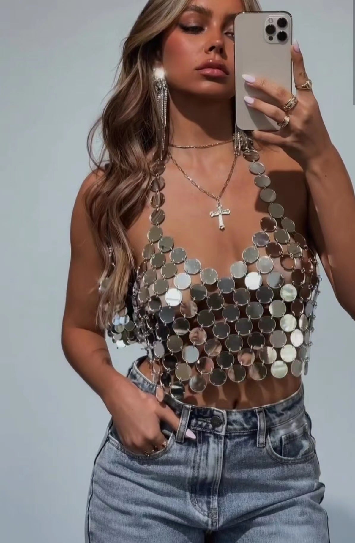 Party Sizzling Metallic Sequin Cami Top