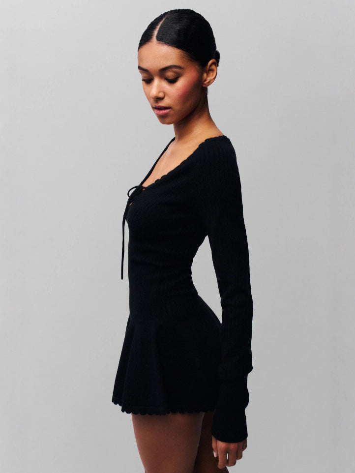 Mysterious Sexy Black Tie-Front Dress