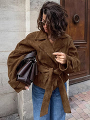 Chic Elegant Suede Trench Coat