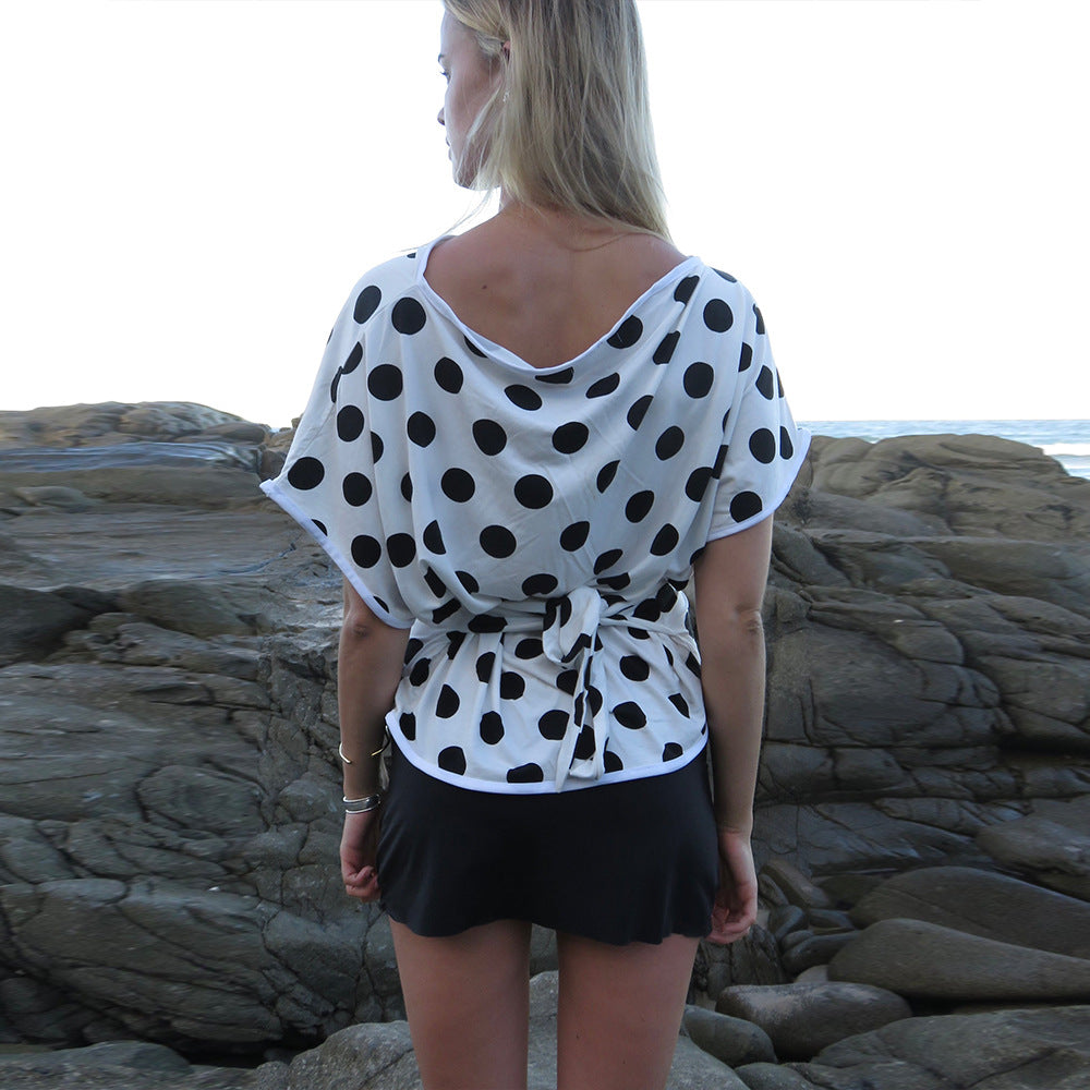 Stroll Retro Polka Dot Off Shoulder Top