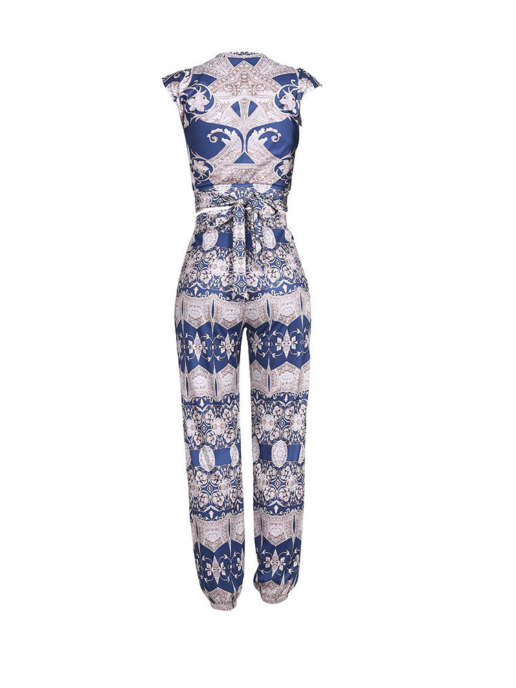 Printed Crop Top Pants Set
