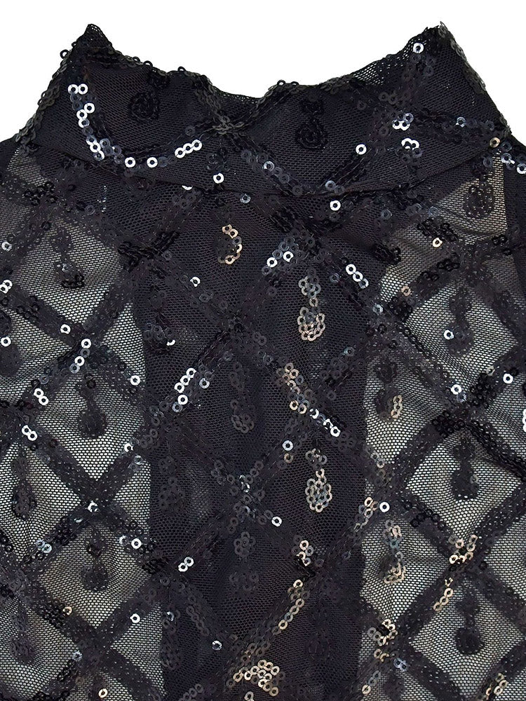 Mesh Sheer Sequin Maxi Dresses