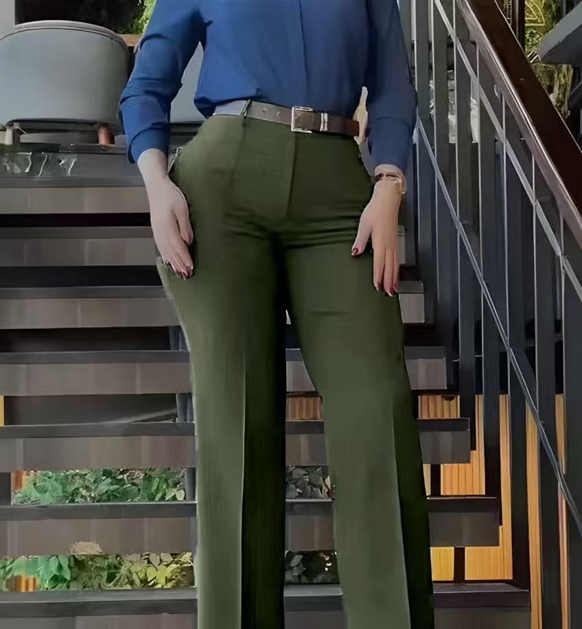 Pantalon chic slim taille haute à jambes droites 