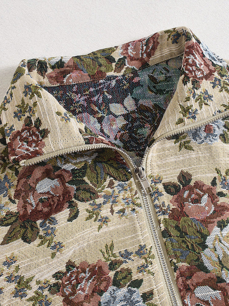 Vintage Floral Zip-Up Crop Jackets
