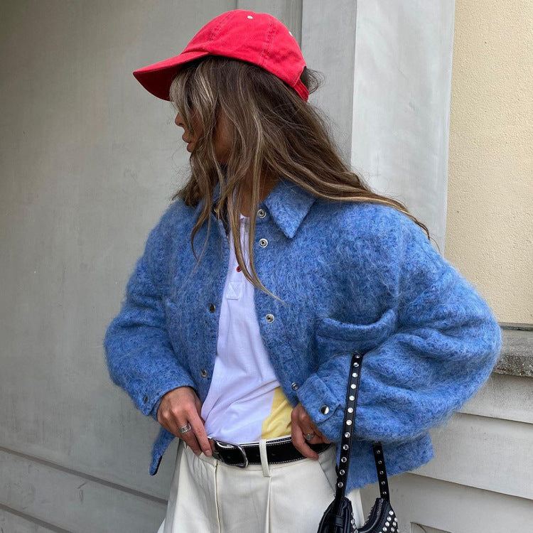 Chic Blue Woolen Jacket