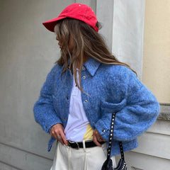 Chic Blue Woolen Jacket