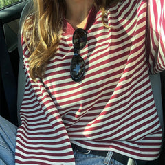 Street Style Relaxed Striped Long-sleeve T-shirt