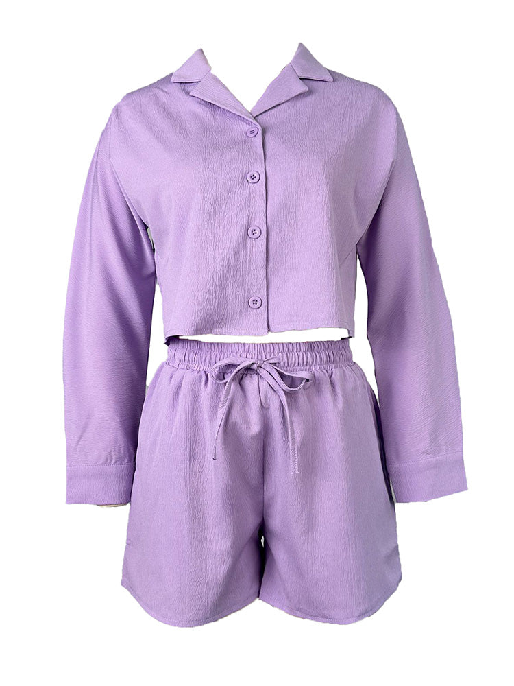 Button Crop Top  Shorts Set