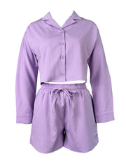 Button Crop Top  Shorts Set