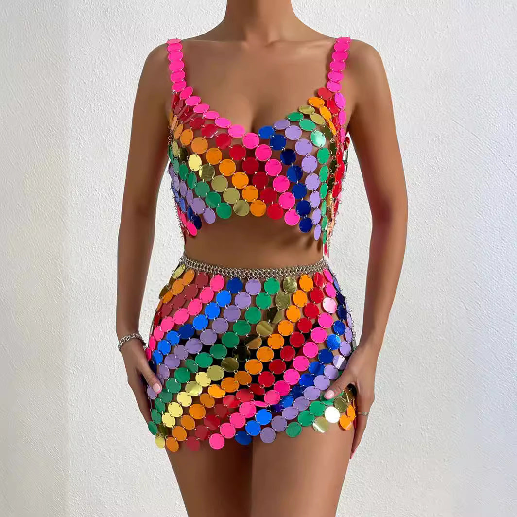 Ensemble deux pièces à sequins colorés et vibrants Frenzy 