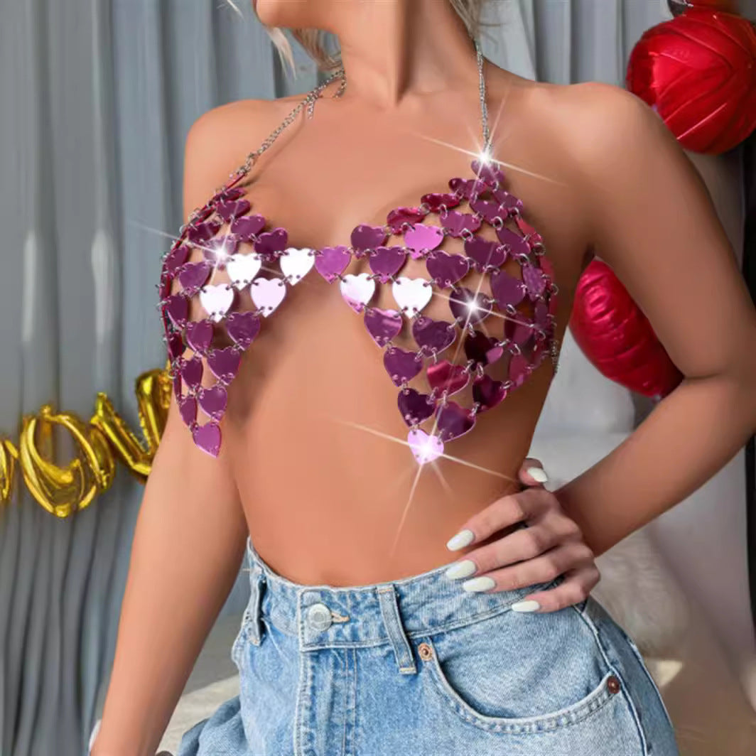 Haut dos nu à paillettes améthyste pour soirée 