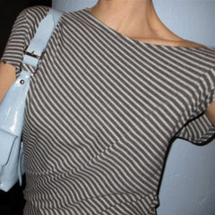 Outing Casual Striped Off Shoulder Top