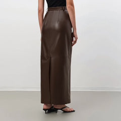 Professional Classic Brown Leather Maxi Skirt