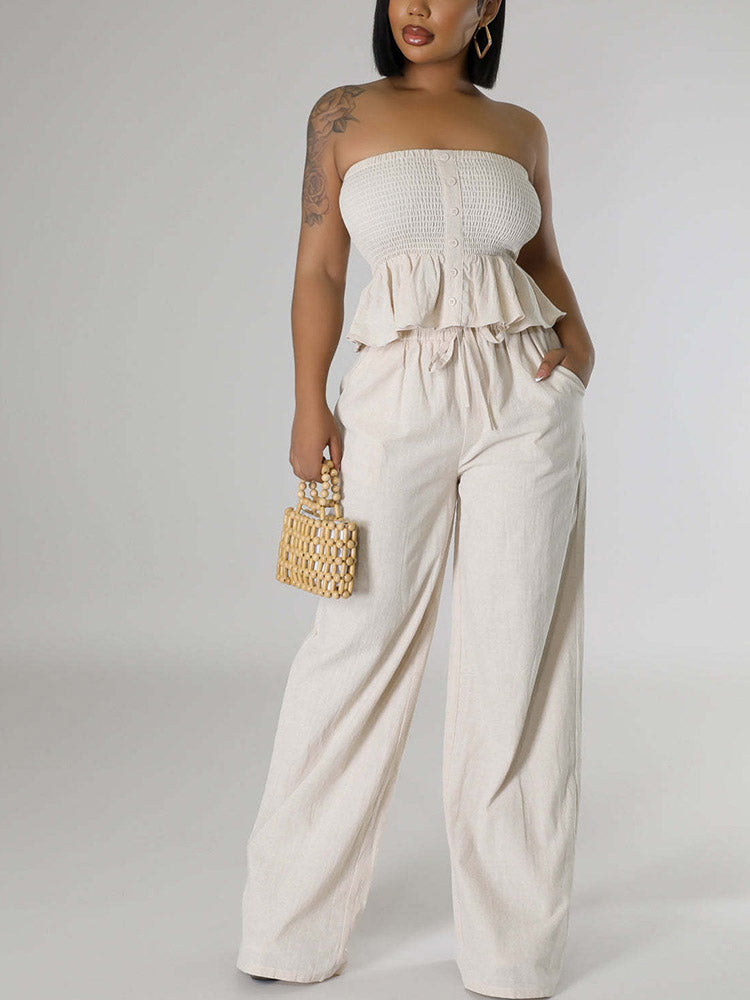 Smock Ruffle Top Pants Set