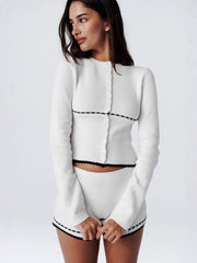 Fall Winter Elegant White Knit Two Piece Set