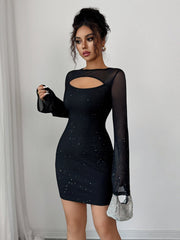Party Sequined Sheer Long Sleeve Dress
