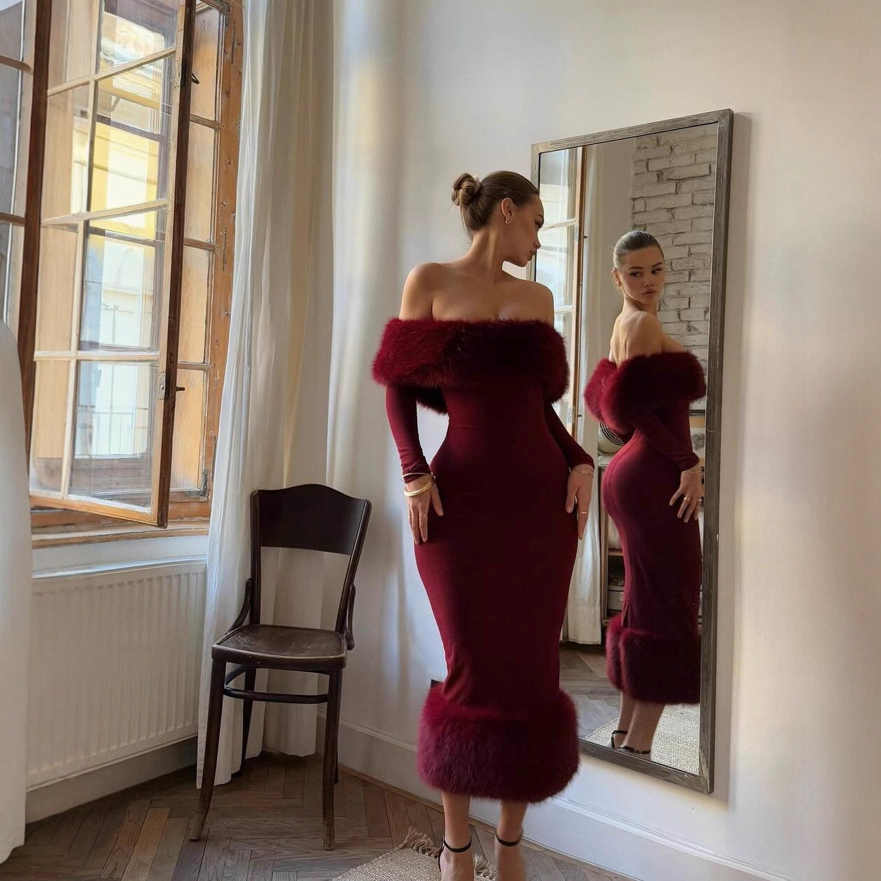 Robe luxueuse et charmante à épaules dénudées