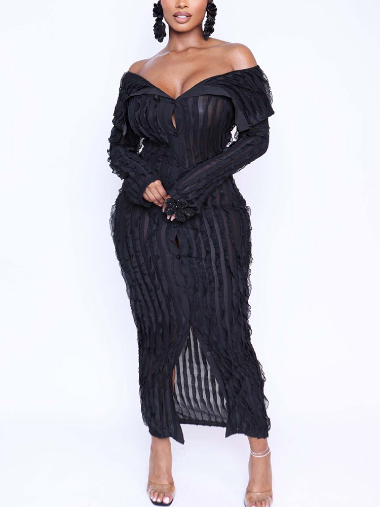 Off Shoulder Mesh Dresses