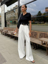 Street Elegant White Wide Leg Pants