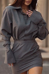 Casual Striped Shirt Dress