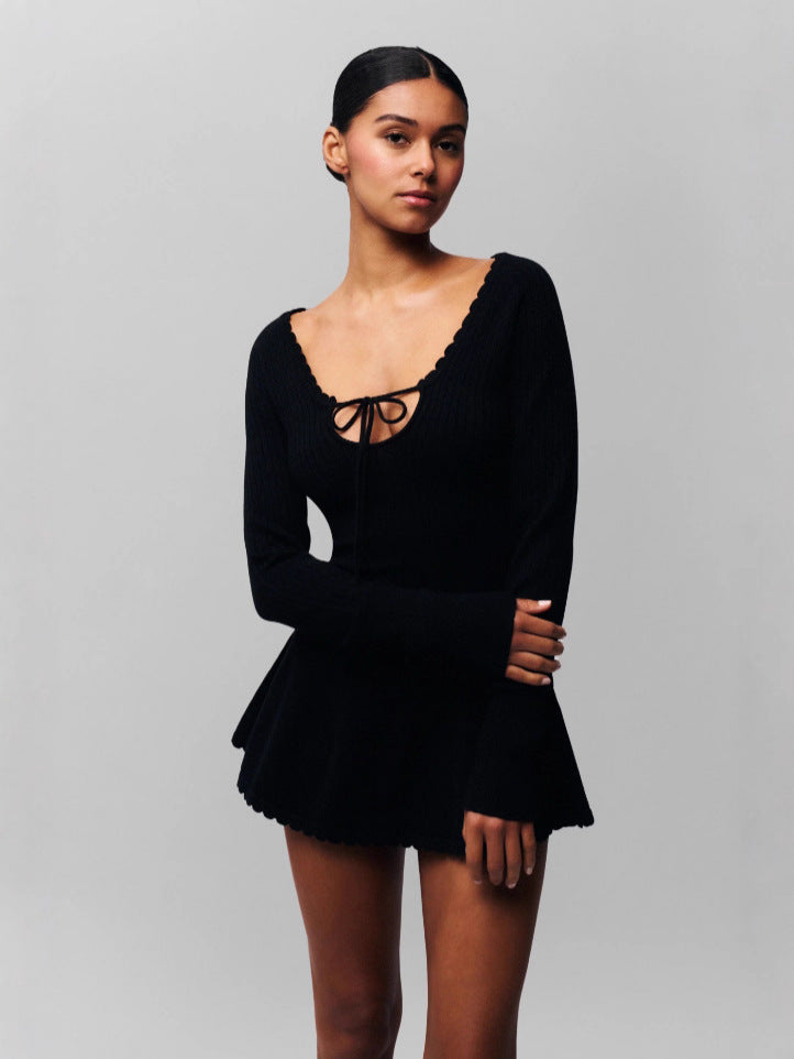 Mysterious Sexy Black Tie-Front Dress