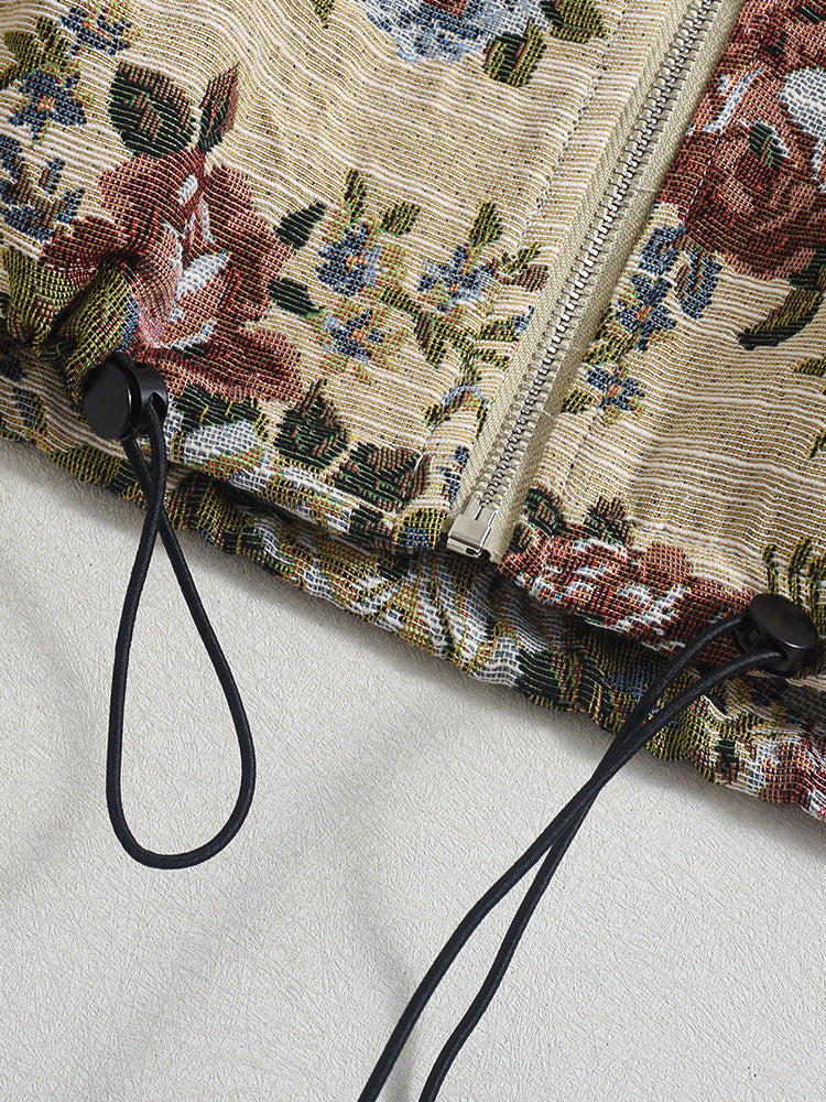 Vintage Floral Zip-Up Crop Jackets