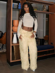 Luxurious Bold Fuzzy Straight Leg Pants