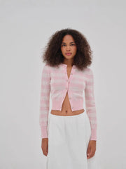 Sweet Soft Pink Striped Cardigen