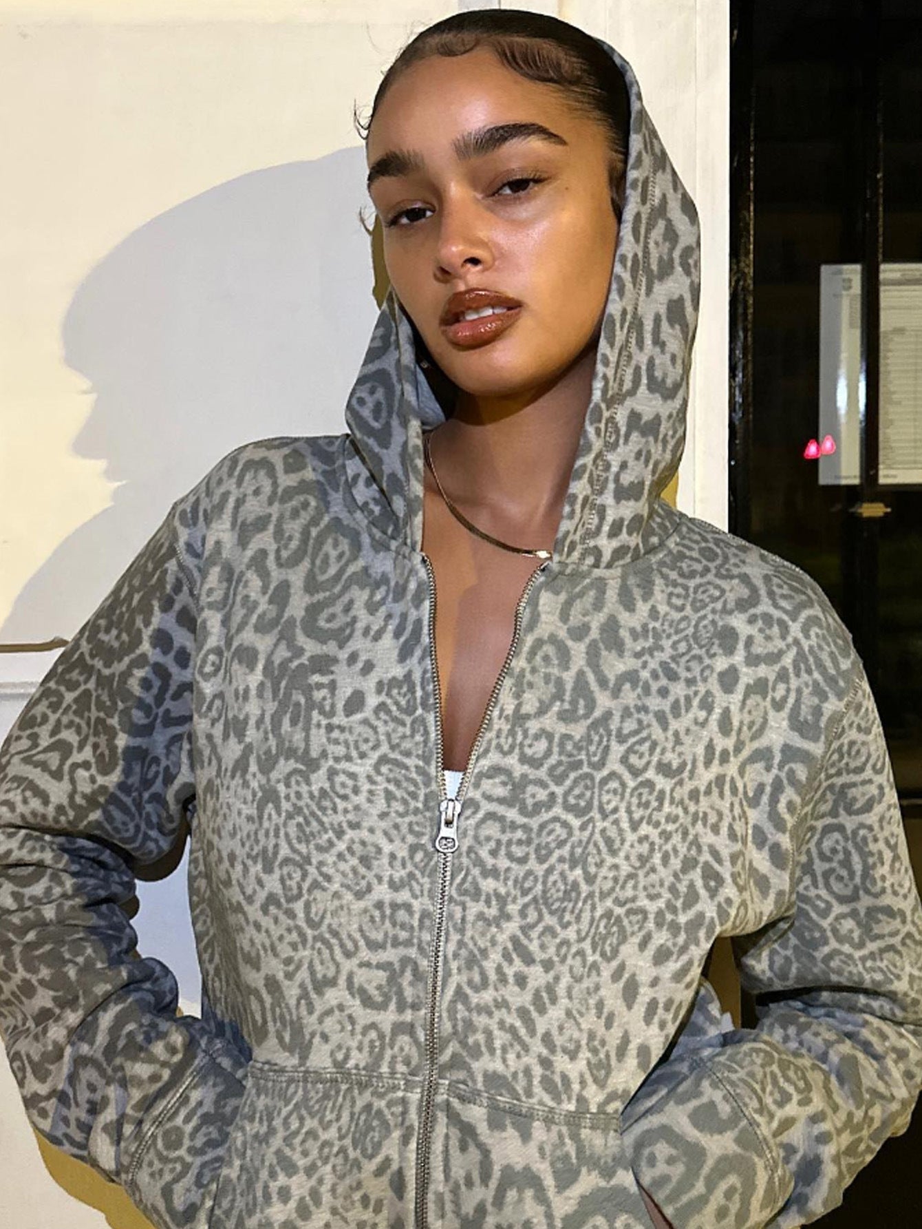 Street Casual Leopard Print Hooded Jacket