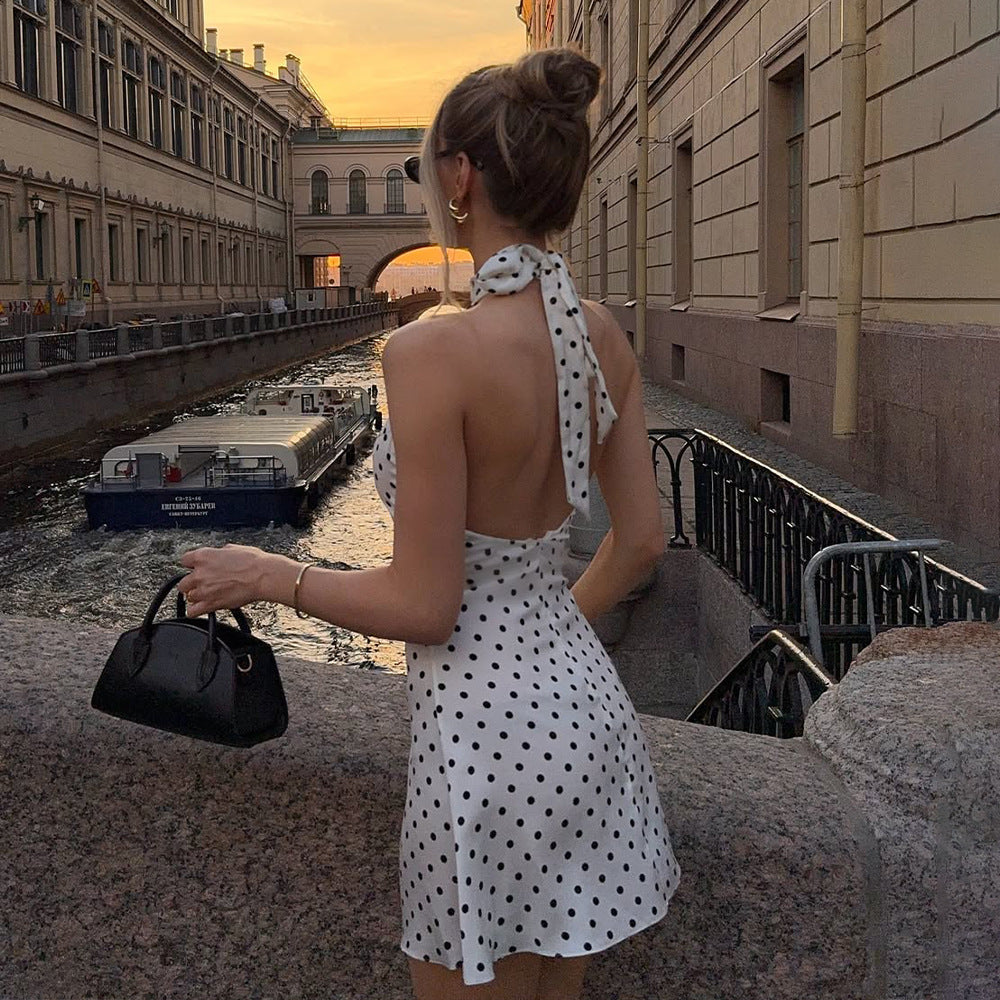 Night Cute Polka Dot Halter Mini Dress