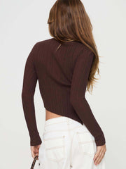 Leisure Chic Cut-out Knit Long Sleeve Top