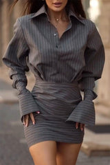 Casual Striped Shirt Dress
