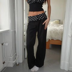 Casual Classic Polka Dot Waist Foldover Straight Leg Pants