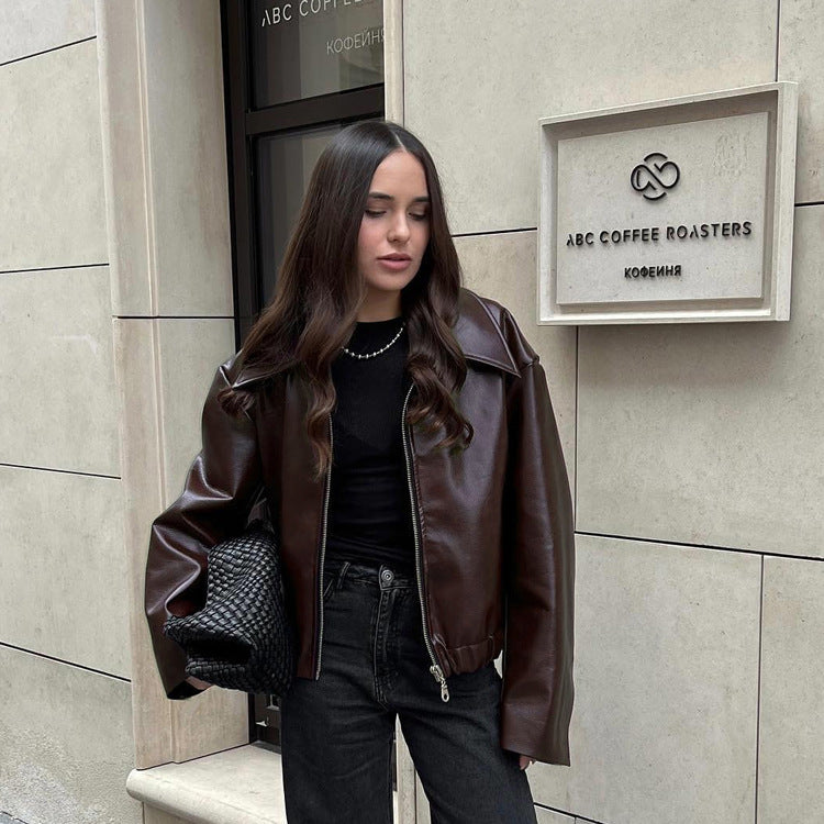 Street Style Dark Maroon Leather Jacket