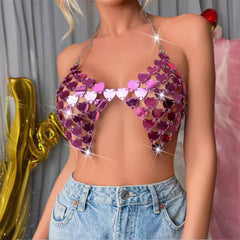 Haut dos nu à paillettes améthyste pour soirée 