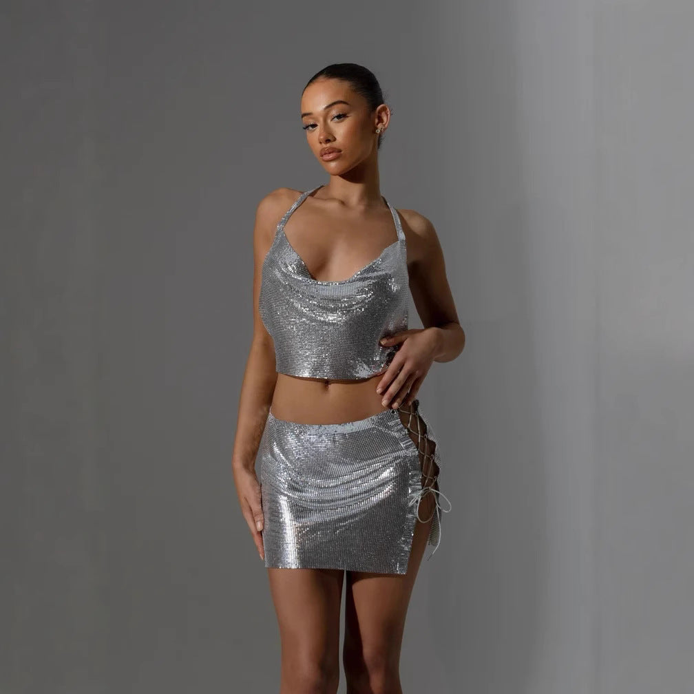 Chic Glamorous Metallic Two Piece Set