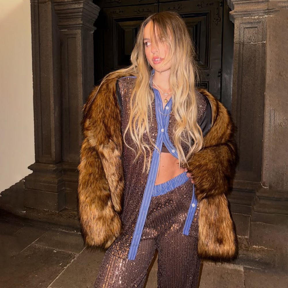 Out Daily Chic Shiny Sequin Shirt